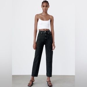 Zara Women’s Faded Black High Rise Relaxed Tapered Jeans Size 8